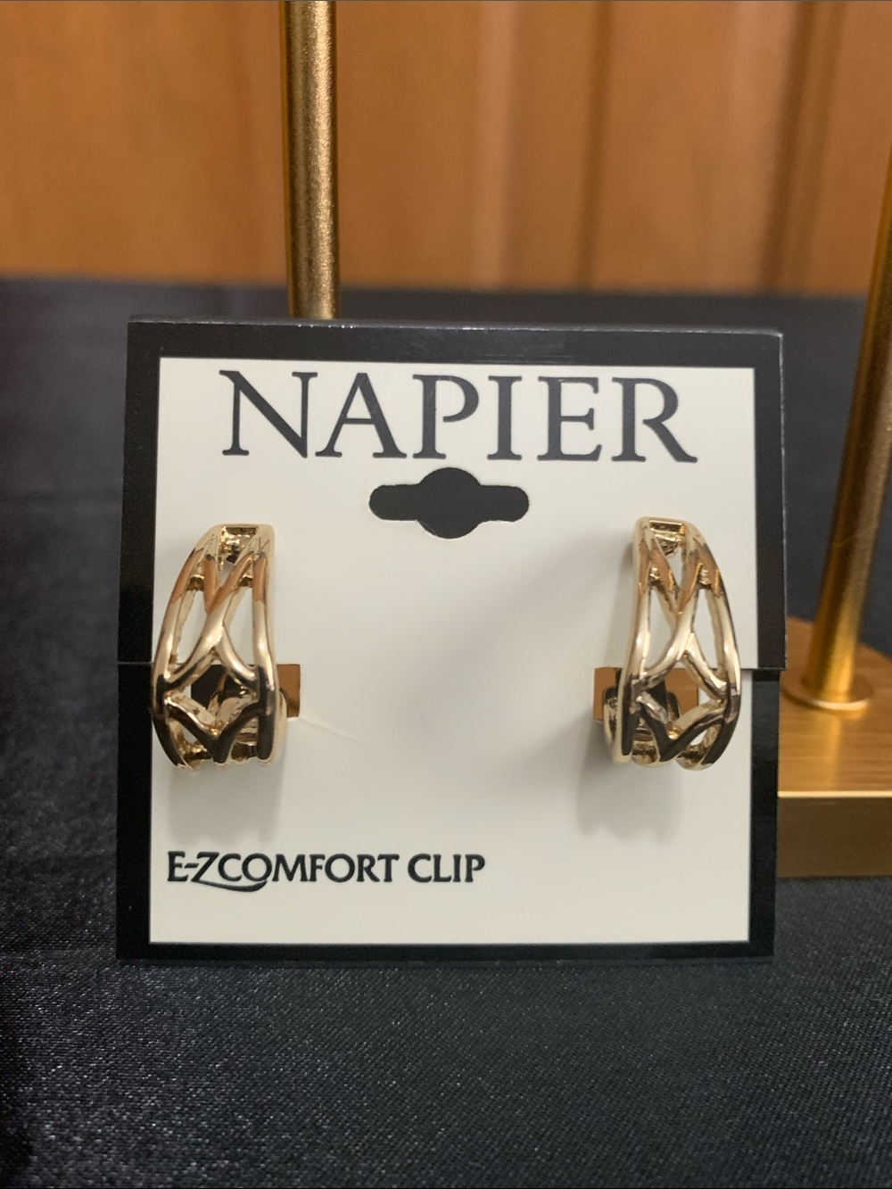 NWT Napier gold tone clip on cut out hoop earrings